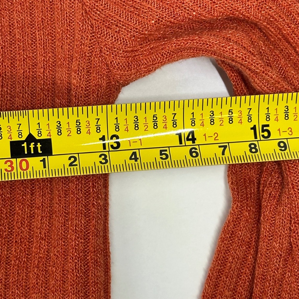 SHEIN Womens Burnt Orange Ribbed Bell Sleeve Drawstring Ruched Crop Top Size S - Picture 5 of 8